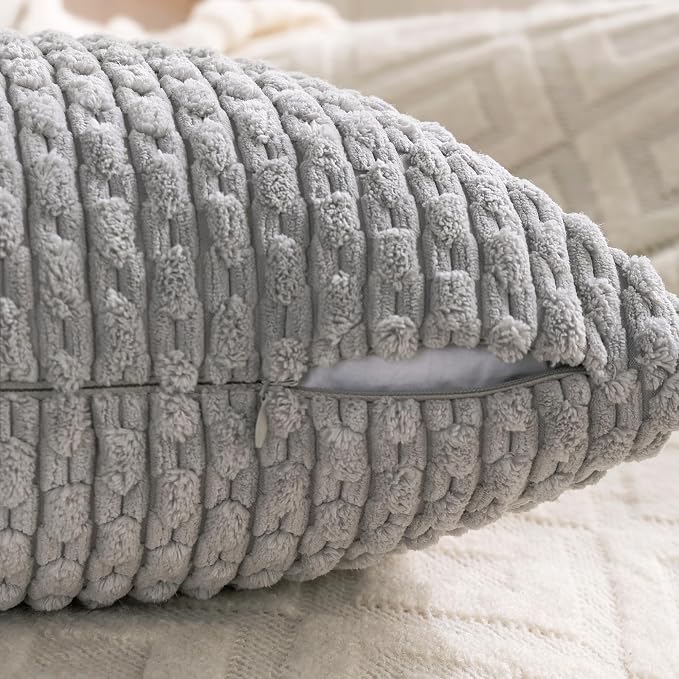 Set of 4 Grey Decorative Throw Pillow Covers 12x20 Inch Corduroy Pillow Covers - Image 4