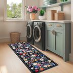 PLHXFR 2.6x8 Washable Runner Rug：Floral Indoor Kitchen Soft Carpet Black | - Image 4