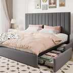 Allewie King Size Storage Bed Frame, Vertical Channel Tufted Adjustable by Allewie