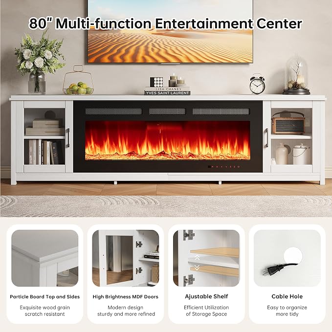 MXV 80" Fireplace TV Stand, Modern Entertainment Center - Image 3