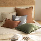 MIULEE Boho Linen Fringe Decorative Throw Pillow Covers Light Grey 18x18 | Set - Image 5
