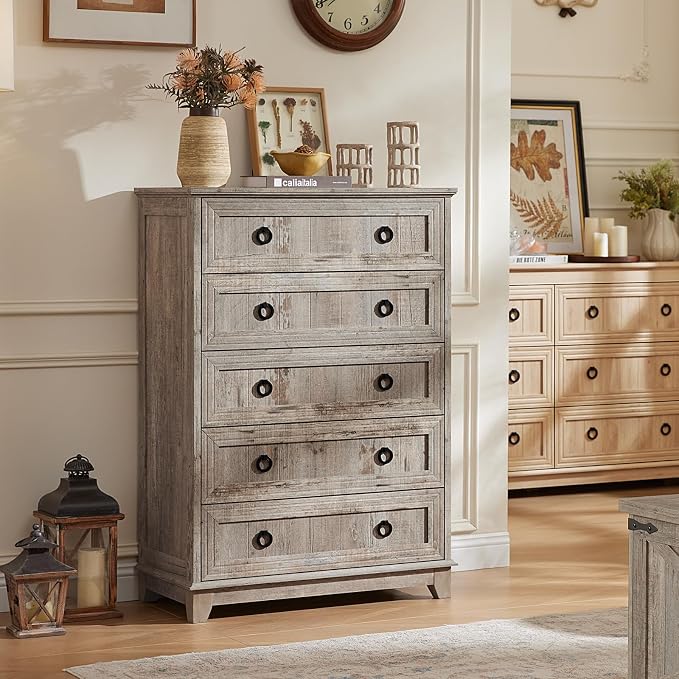 Joaxswe Farmhouse 5 Drawer Dresser - Image 9
