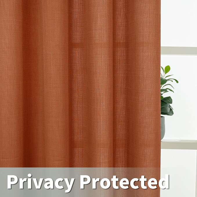 95 Inch Long Terracotta Linen Sheer Curtains - Image 4