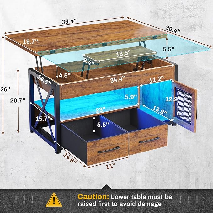 Itaar 40" Lift Top Coffee Table, 4 in 1 Coffee Tables - Image 2