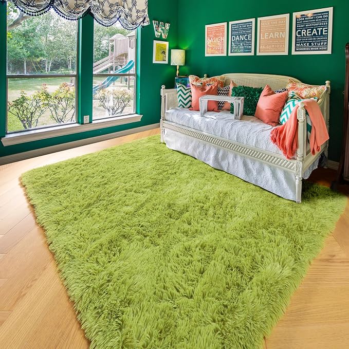 Amdrebio Grass Green Fluffy Area Rug 4x6 - Image 8