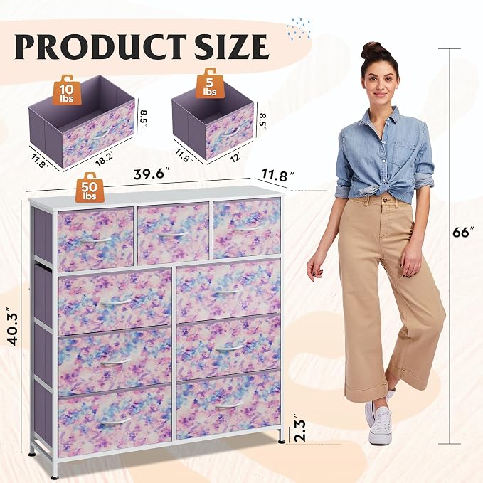 WLIVE 9 Drawer Dresser, Fabric Storage Tower - Image 3