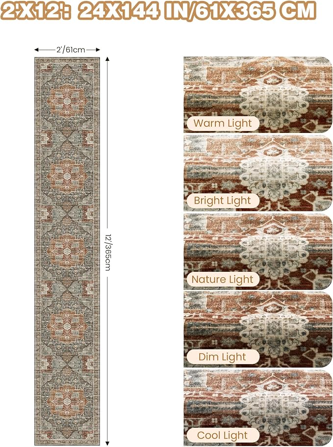 Hallway Runner Rug 2x12 Extra Long Washable Runner, Non Slip Runner - Image 2