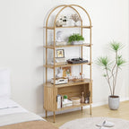 79" Tall Arched Bookshelf with Sliding Tambour Doors, Mid Century Modern Curved - Image 3