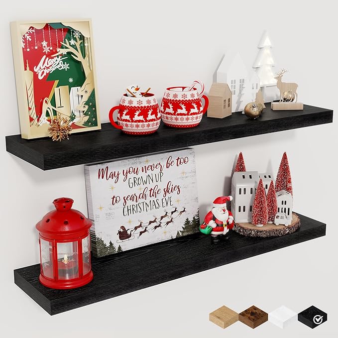 Fun Memories Floating Shelves for Wall, 27.5" Rustic Wood Deep Wall Mounted by FunMemories