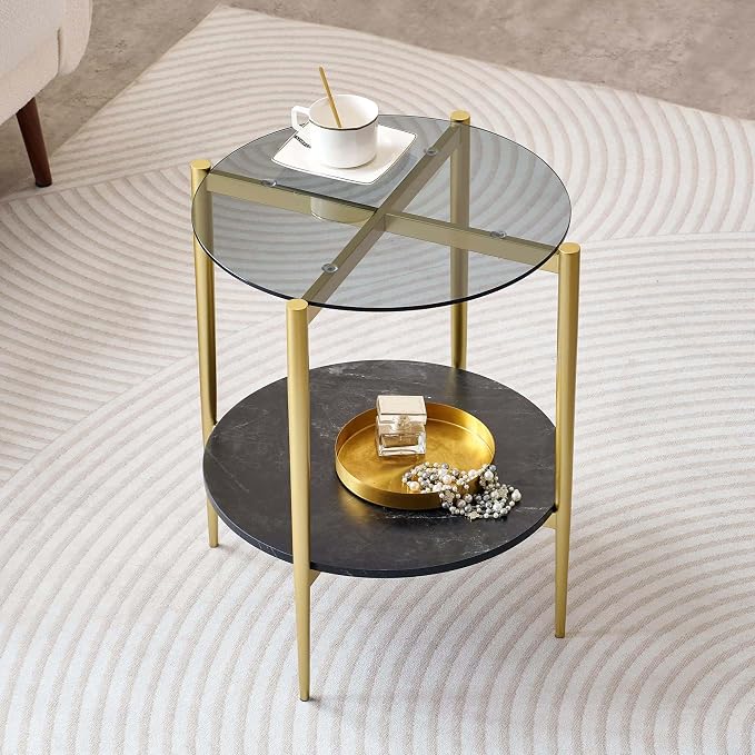 LumFurn Round Glass End Table, Mid-Century Modern Design Sofa Table by LumFurn