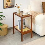 2-Tier Bamboo Side Table, Modern Glasstop Rattan Side Table, Mid Century Wood - Image 8