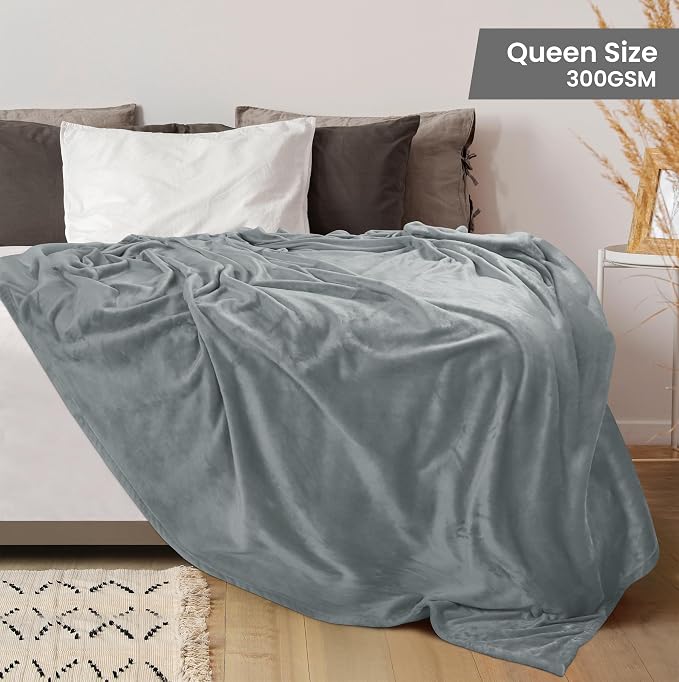Utopia Bedding Soft Fleece Bed Blanket Queen Size Ash Grey | Microfiber Plush - Image 2