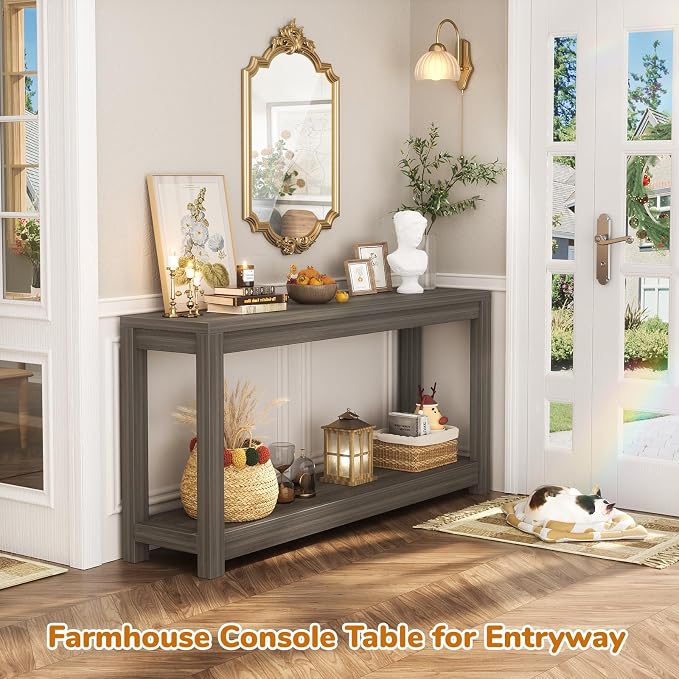 Besiost 47" Farmhouse Wood Entryway Table Narrow Console Table - Image 2