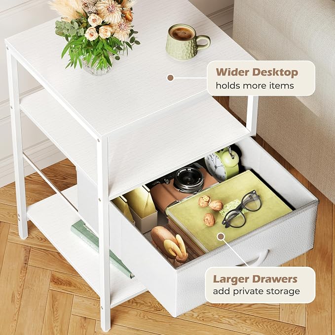 SUPERJARE Nightstand with Charging Station, 17.7 Inches Wider Side Table - Image 5