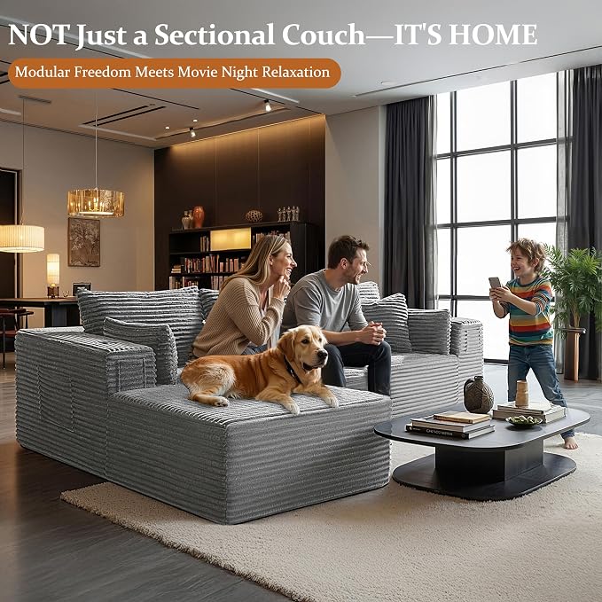 108" Oversized Cloud Sectional Couch, Comfort L Shaped Boneless Couch - Image 4