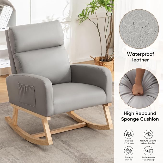 HCHAIRH Rocking Chair Nursery, Leather Nursing Rocking Chairs, Upholstered - Image 4