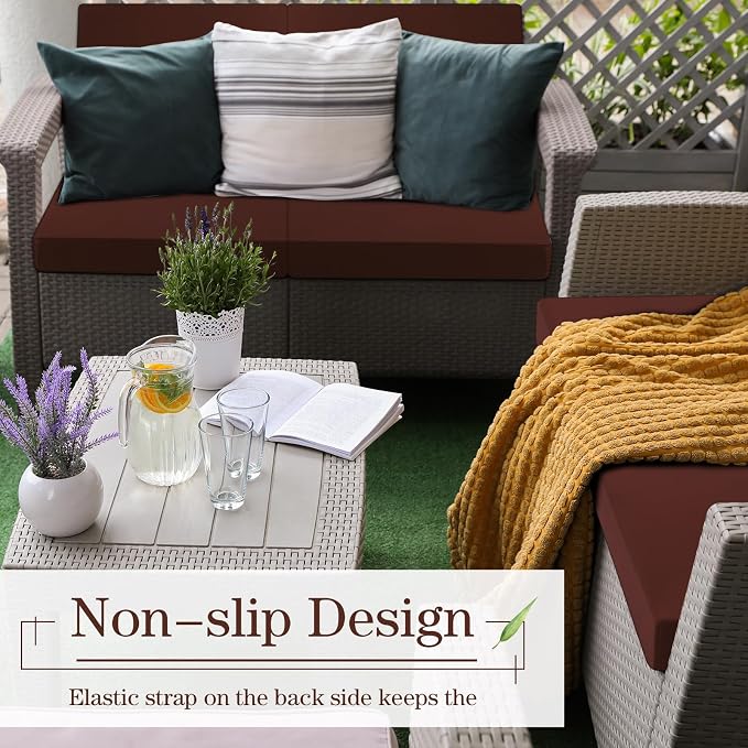 Newwiee 8 Pcs Stretch Patio Outdoor Cushion Covers Replacement, Dark Coffee | 4 - Image 2