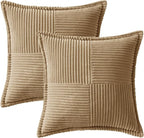 MIULEE Khaki Corduroy Decorative Euro Sham Pillow Covers 24x24 Inch - Image 6