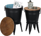 RUSTOWN Farmhouse Side Tables Set of 2, Galvanized Metal Bucket End Table by RUSTOWN