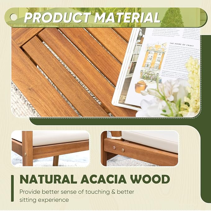 Flamaker Patio Furniture 4 Piece Outdoor Acacia Wood Patio Conversation Sofa Set - Image 3