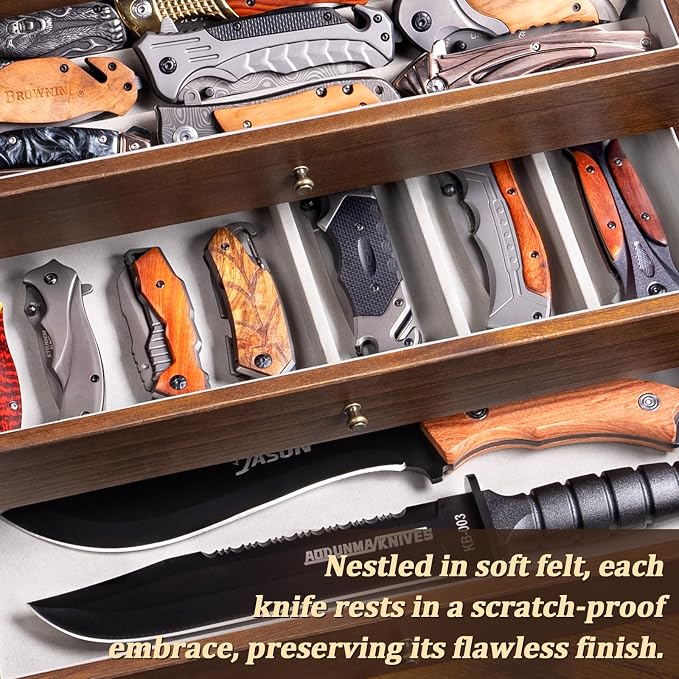 5-Tier Large Knife Display Case & Organizer, Wooden Pocket Knife Storage Box - Image 3