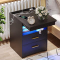 Night Stand with Gun Drawer, Charging Bedside Table with USB & Type-C Port by FREDEES