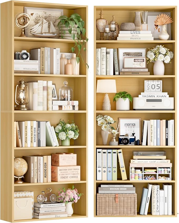 FOTOSOK 6-Tier Open Bookcase and Bookshelf Set of 2, Freestanding Display - Image 9