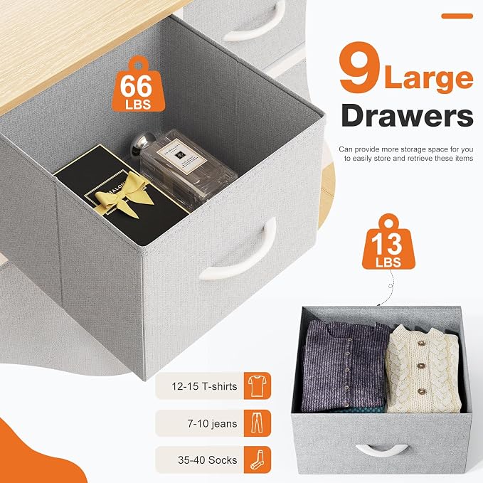 Sweetcrispy 9 Drawer Fabric Dresser Storage Tower - Image 5