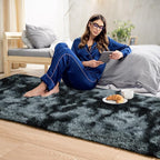 2x6 Tie-Dyed Black and Grey Fluffy Runner Rug Non-Slip - Image 7
