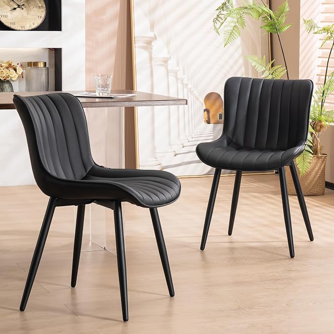 YOUNUOKE Black Dining Chairs Set of 2, Faux Leather Upholstered Kitchen & by YOUNUOKE