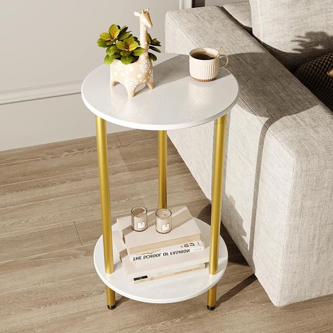 Small Round Side Table, 2-Tier Modern Accent/Bedside Table by BITYODD-HOME