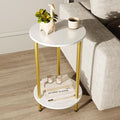 Small Round Side Table, 2-Tier Modern Accent/Bedside Table by BITYODD-HOME