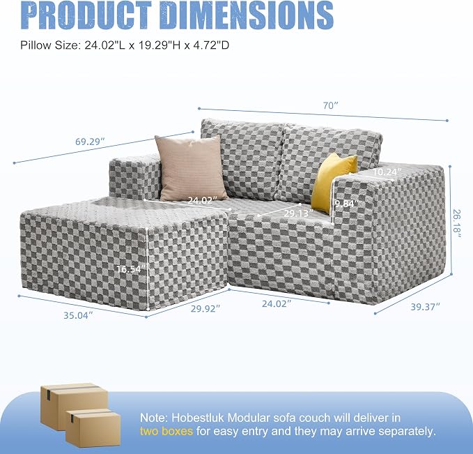 Hobestluk Modular Sectional Sofa Memory Foam Couch L Shape Sofa - Image 2