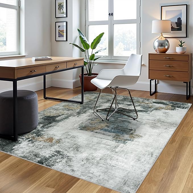 5x7 Area Rugs for Living Room Washable Bedroom Dining Room Black Gold | Modern - Image 3