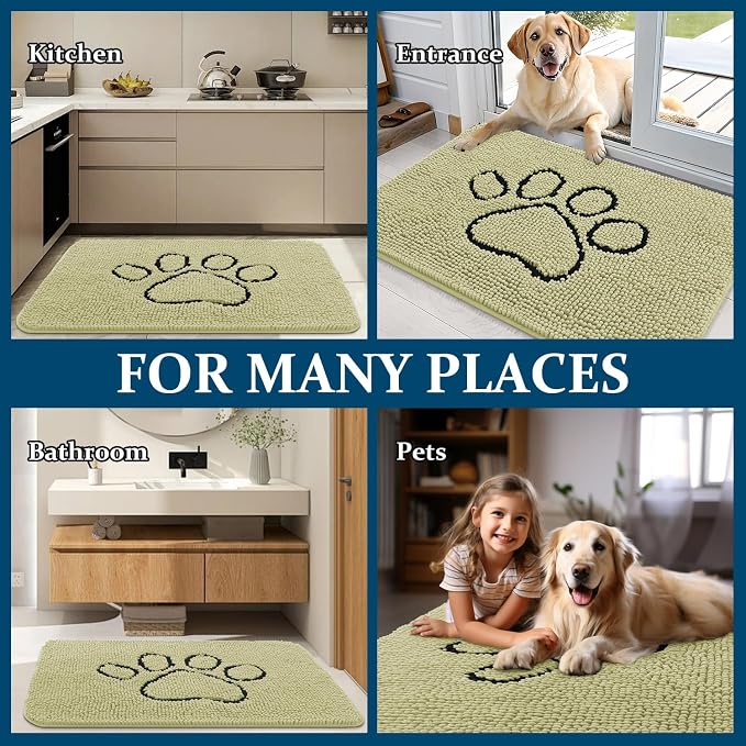 OLANLY Dog Door Mat for Muddy Paws 48x30, Paw Print Design Chenille Mud Mat | - Image 8