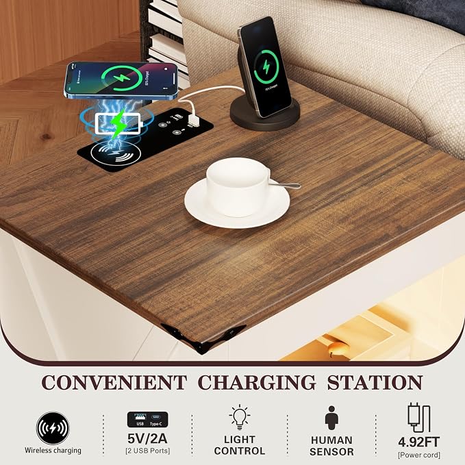 HWB LED Nightstand with Gun Drawer: Bedside Table with Charging Station - Image 4