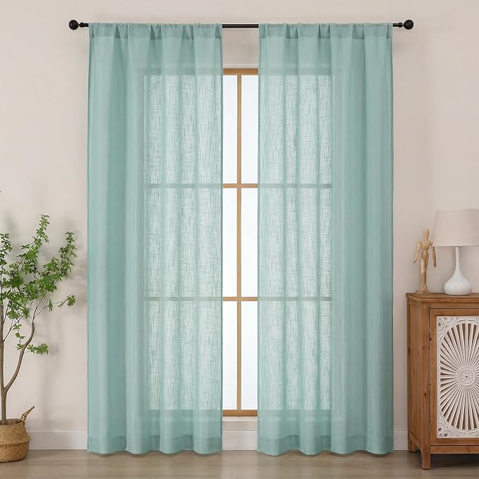 Chyhomenyc Aqua Green Semi Sheer Curtains 84 Inches Long 2 Panels Set, Light by Chyhomenyc