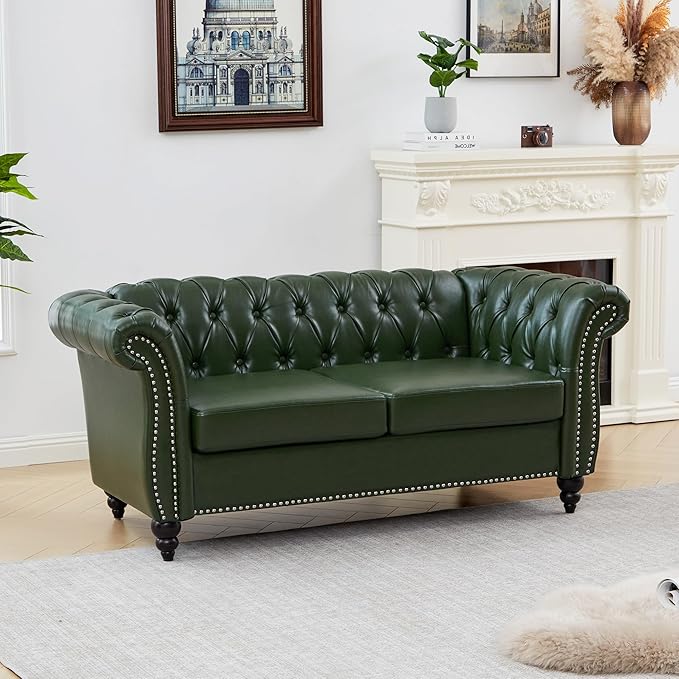 Mid-Century 2 Seater Sofa, Faux Leather Loveseat - Image 8