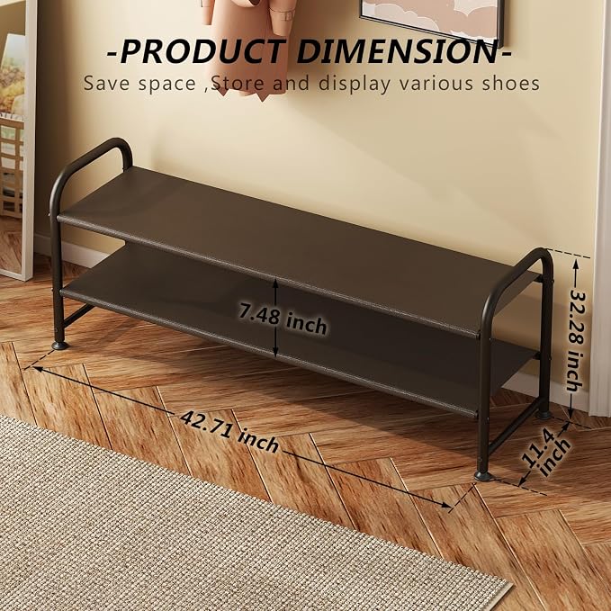 INGIORDAR Shoe Rack 2 Tier Long Storage Organizer Wide Metal Shoe Shelf - Image 3