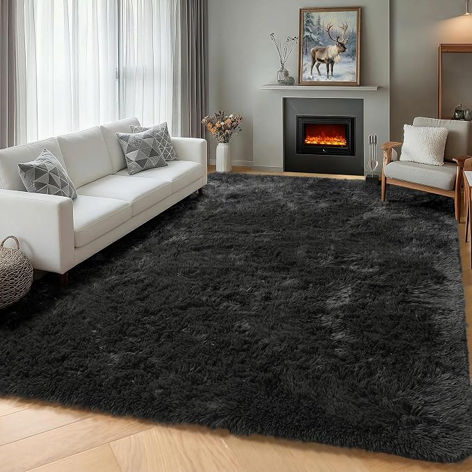 Black 6x9 Area Rugs for Living Room Bedroom, Large Fluffy Soft Plush Floor Big by ONASAR