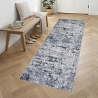 2.6x10 Washable Runner Rug:Modern Abstract Indoor Soft Carpet Grey | - Image 3