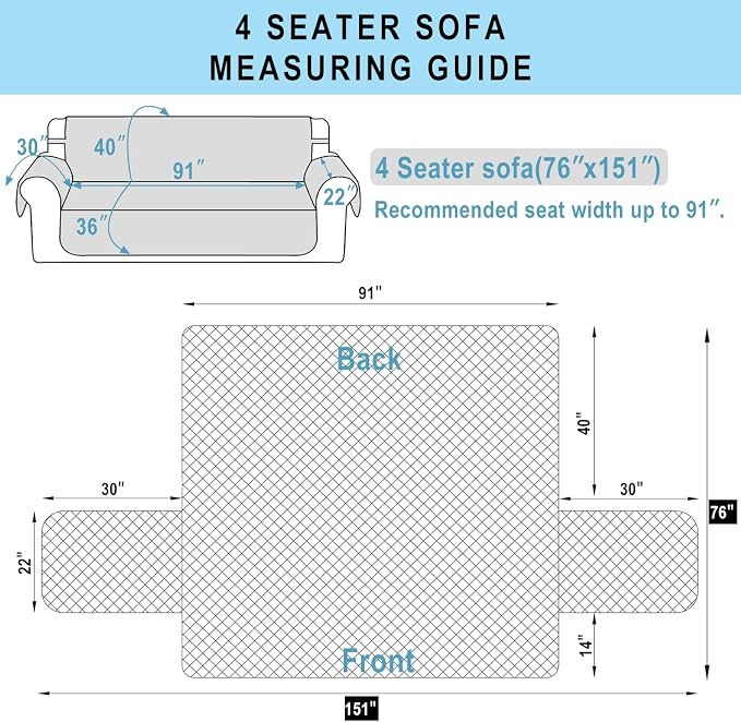 Reversible 4 Seater Sofa Cover 91" Large, Chocolate | Couch Cover Furniture - Image 7