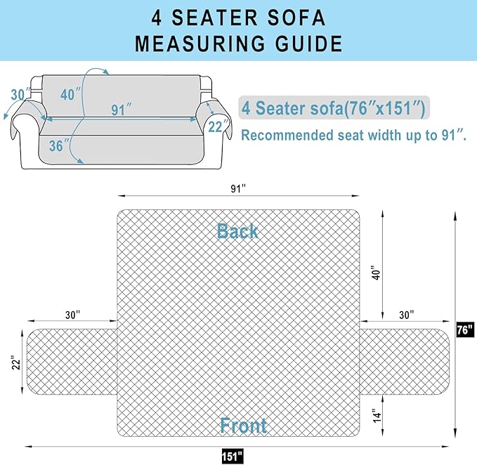 Reversible 4 Seater Sofa Cover 91" Large, Chocolate | Couch Cover Furniture - Image 7