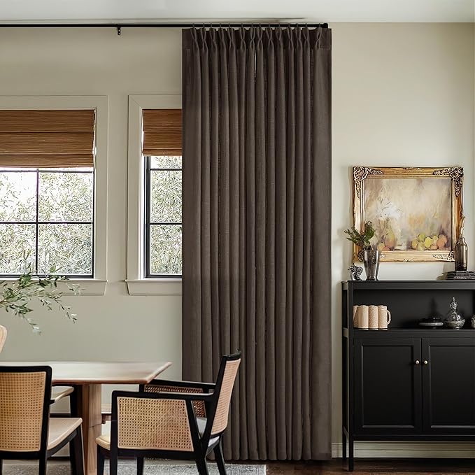 Dark Chocolate 84 Inch Pinch Pleated Semi Sheer Linen Curtains 2 Panels | - Image 6