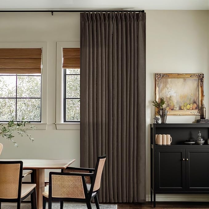 Dark Chocolate 120 Inch Pinch Pleated Semi Sheer Linen Curtains 2 Panels | - Image 7