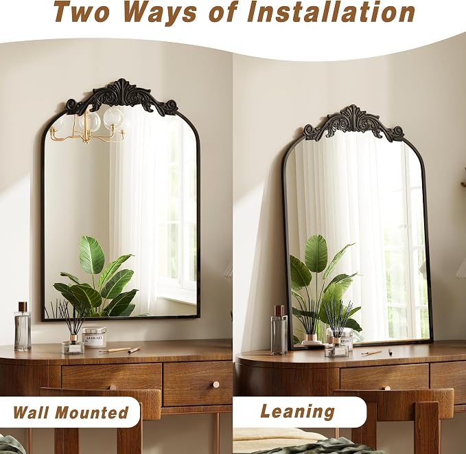 VooBang Vintage Arched Bathroom Mirror, 24x36 Inch Retro Wall Mounted Vanity - Image 2