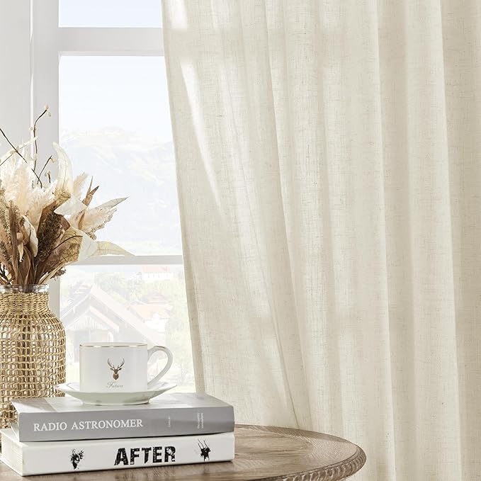 Joydeco Linen Curtains 2 Panel Set, Light Filtering, Ivory on Linen Curtains 90 - Image 6