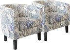 BELLEZE Living Room Chairs Set of 2, Linen Round Accent Barrel Chairs, Club Tub by BELLEZE