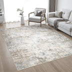 Area Rug Living Room: 6x6 Modern Washable Indoor Soft Carpet Brown | - Image 2