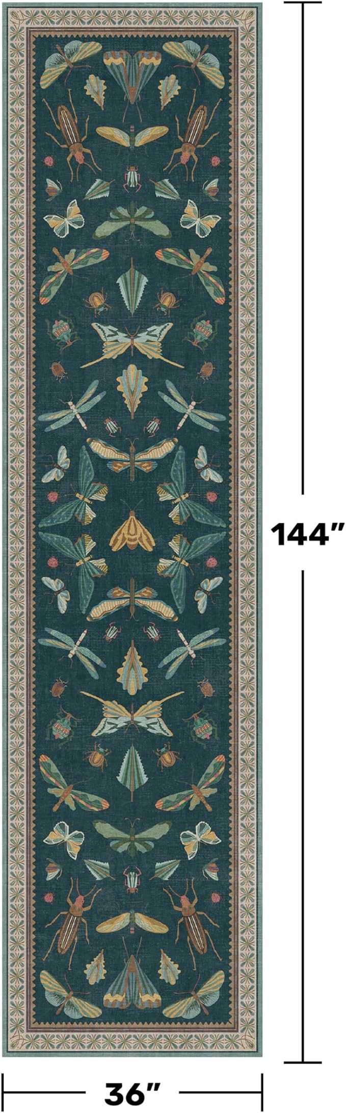 Vintage Green Runner Rug for Hallway 3x12, Washable Foldable Boho Carpet for - Image 2